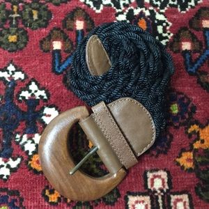 VINTAGE DKNY boho woven belt with wooden buckle